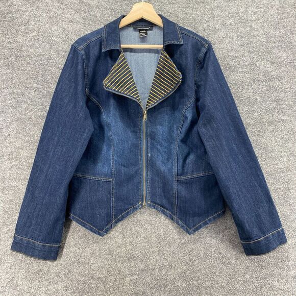 Ashley Stewart Jackets & Blazers - Ashley Stewart Jacket Women 14/16 Blue Denim Dark Wash Full Zip Collared Casual